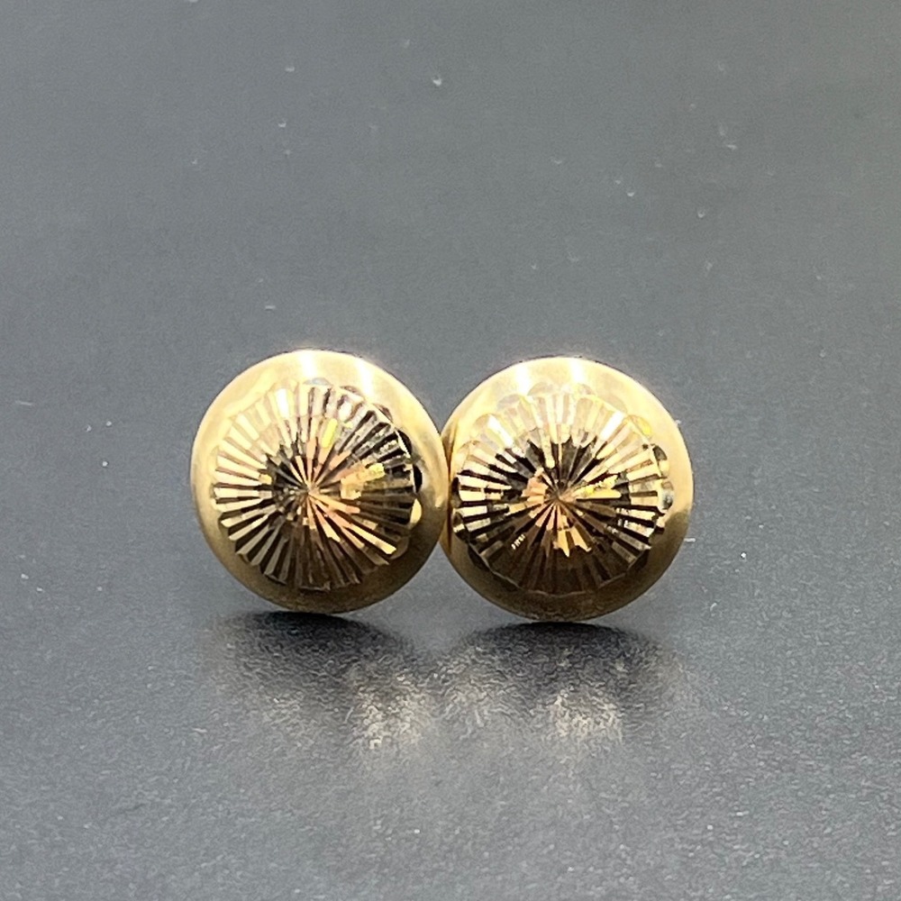 FRH 14K Estate Solid Yellow Gold 14.1mm Disk Bright Diamond Cut Stud Earrings